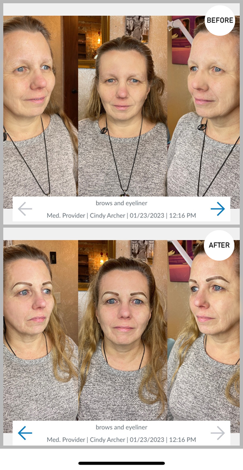 Permanent Eyebrows Before & After by Cindy Archer, C.A.A.M. at Permanently Beautiful LLC in Missoula, Montana